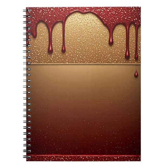 Red Dripping Paint Gold Glitter Notebook (Front)
