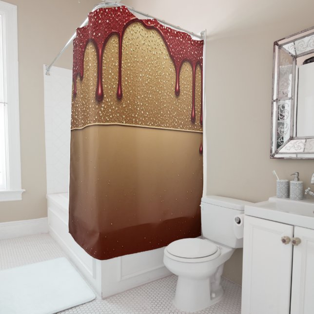 Red Dripping Paint Over Gold Glitter Background (In Situ)