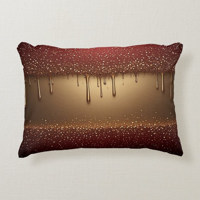 Red Dripping Paint Over Gold Glitter Background Accent Pillow (Front)