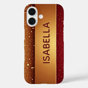 Red Dripping Paint Over Gold Glitter Background iPhone 16 Case