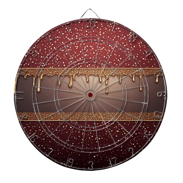 Red Dripping Paint Over Gold Glitter Background Dartboard (Front)