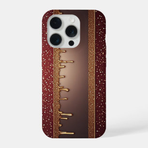 Red Dripping Paint Over Gold Glitter Background iPhone 15 Pro Case