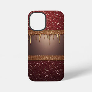 Red Dripping Paint Over Gold Glitter Background iPhone 12 Mini Case