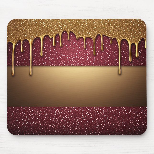 Red Dripping Paint Over Gold Glitter Background Mouse Pad (Front)