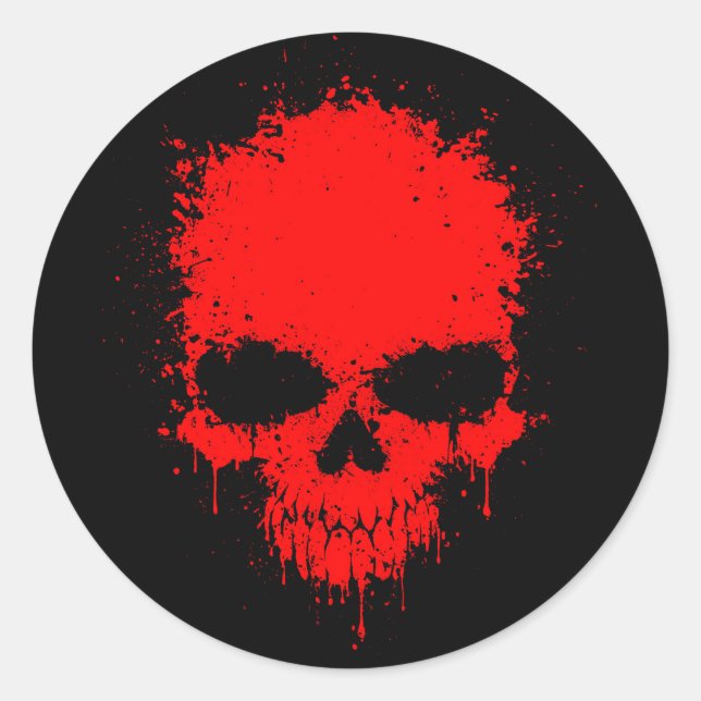 Red Dripping Splatter Skull Classic Round Sticker (Front)