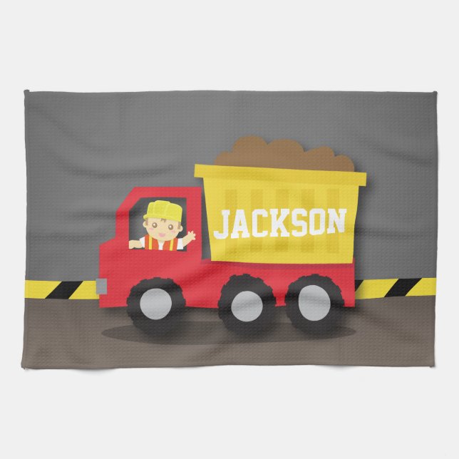 Red Dump Truck Construction Builder Boy Kitchen Towel (Horizontal)