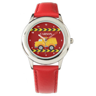 Red Dump Truck Custom Boys Name Kids Watch