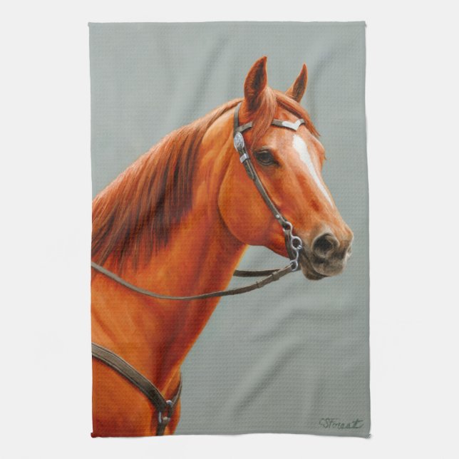 Red Dun Chestnut Sorrel Western Quarter Horse Kitchen Towel (Vertical)