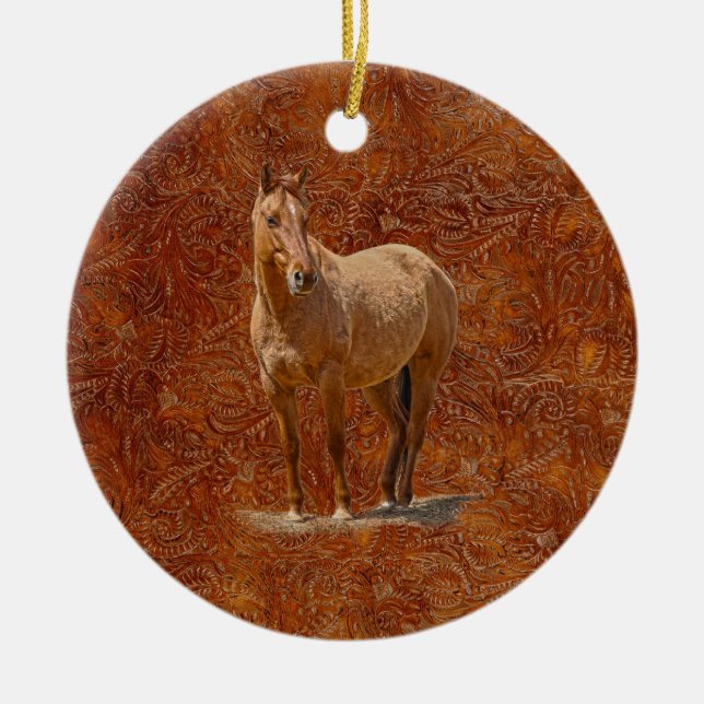 Red Dun Horse-lover's Equine Gift Design Ceramic Ornament (Front)