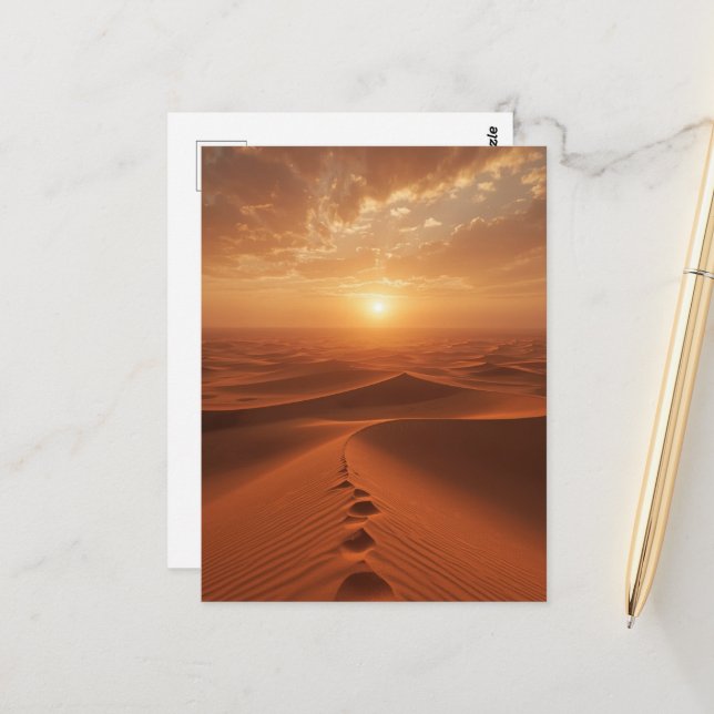 Red Dune Horizon – Sunlit Desert Path Postcard (Front/Back In Situ)