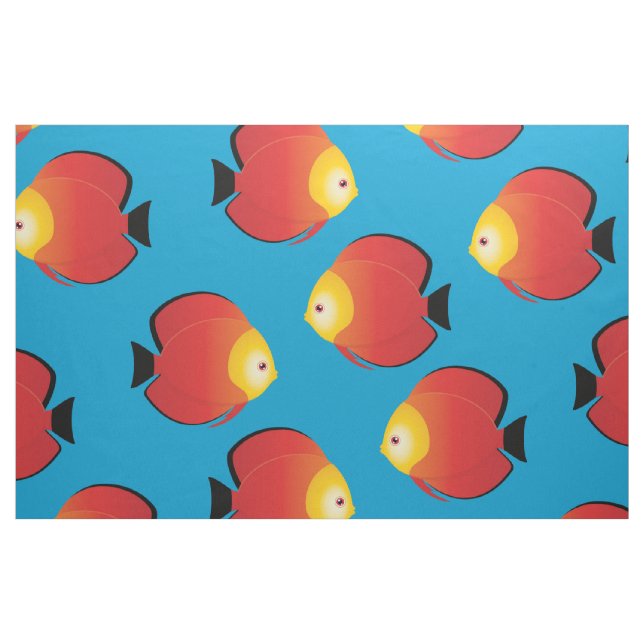 Red Duscus Tropical Fish Print Pattern Fabric (Fat Quarter)