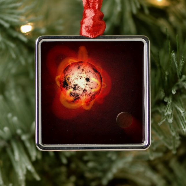 Red Dwarf Star Orbited By A Hypothetical Exoplanet Metal Ornament (Tree)