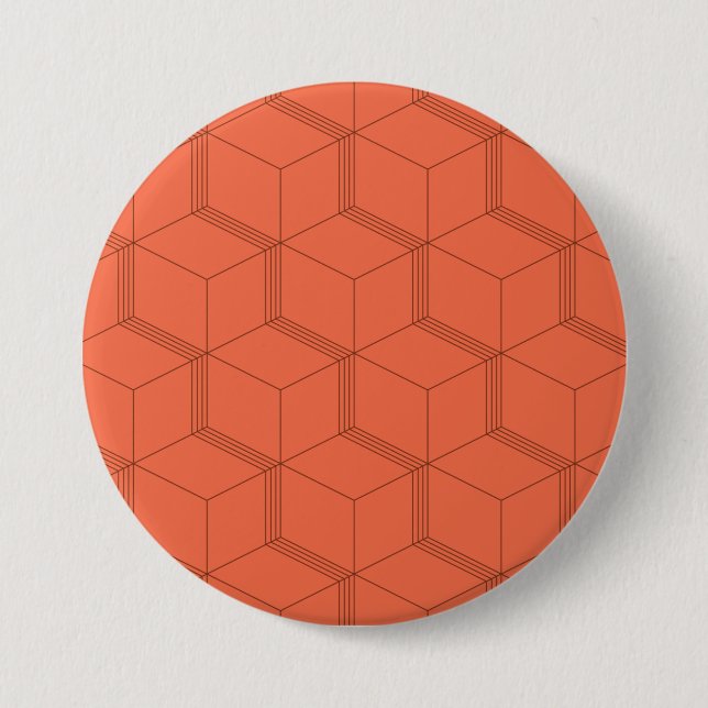 Red, dynamic, retro, cool trendy cube line pattern 3 inch round button (Front)