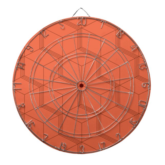 Red, dynamic, retro, cool trendy cube line pattern dartboard (Front)