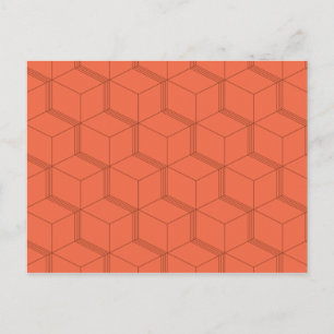 Red, dynamic, retro, cool trendy cube line pattern postcard