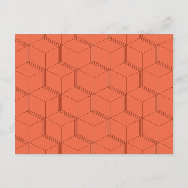 Red, dynamic, retro, cool trendy cube line pattern postcard (Front)