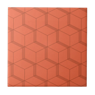 Red, dynamic, retro, cool trendy cube line pattern tile