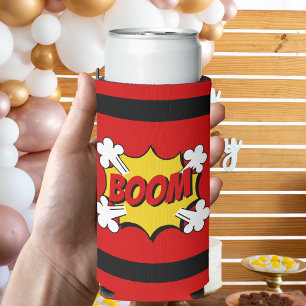 Red Dynamite Superhero Comic Book Style Birthday  Seltzer Can Cooler