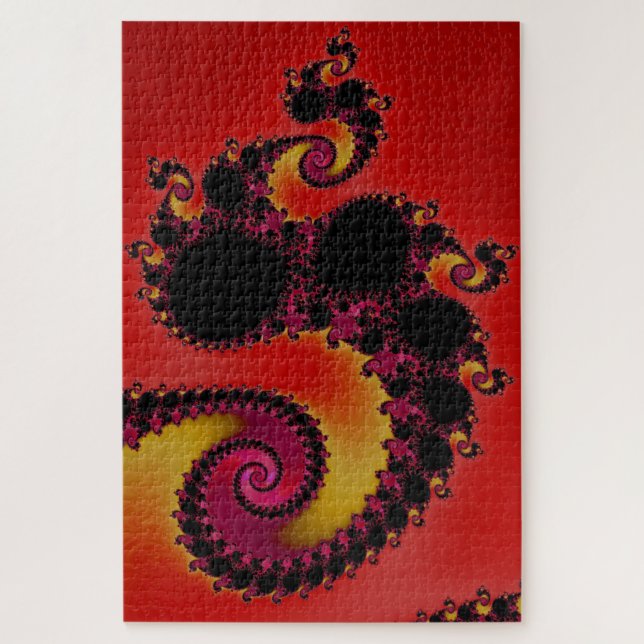 Red Dynasty Spirals Fractal Abstract Jigsaw Puzzle (Vertical)