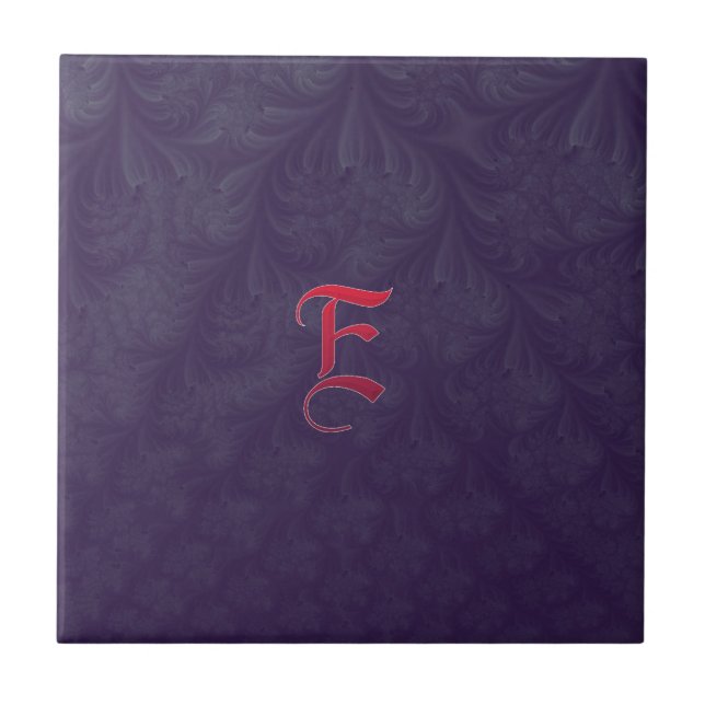 Red ‘E’ on purple embossed effect 3D fractal. Tile (Front)