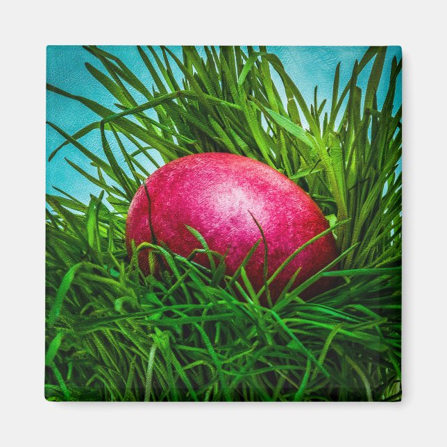 Red Easter egg in the grass Magnet (Front)