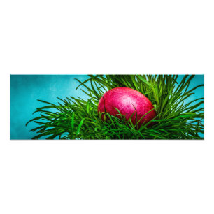 Red Easter egg in the grass Photo Print