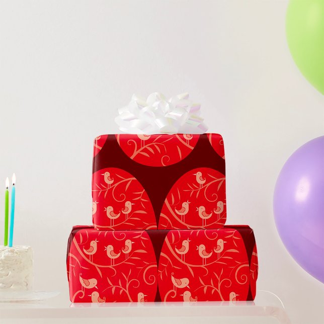 Red Easter Egg with Birds Pattern Wrapping Paper (Creator Uploaded)
