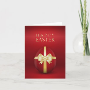 Red Easter Egg With Golden Bow greeting card