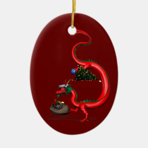 Red Eastern Dragon Ceramic Ornament