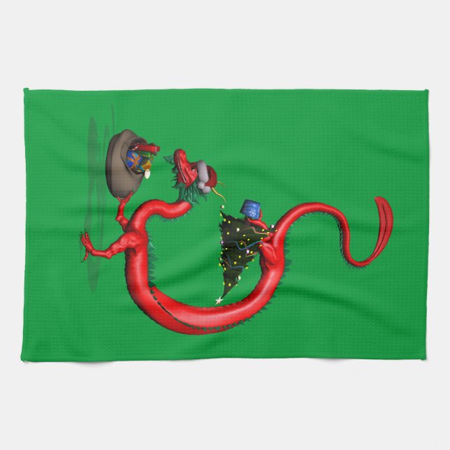 Red Eastern Dragon Kitchen Towel (Horizontal)
