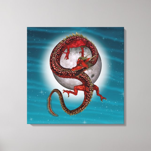 Red Eastern Dragon - Mythical Fantasy Creature Canvas Print (Front)