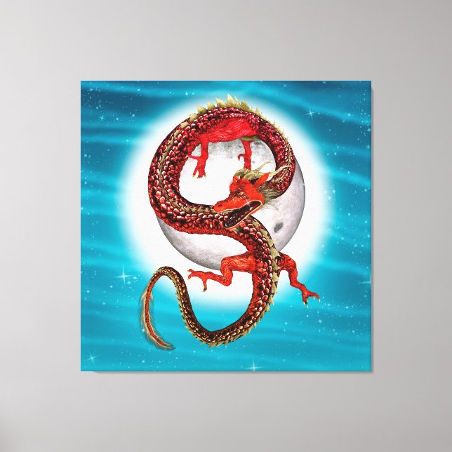 Red Eastern Dragon - Mythical Fantasy Creature Canvas Print (Front)