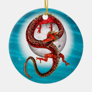 Red Eastern Dragon - Mythical Fantasy Creature Ceramic Ornament