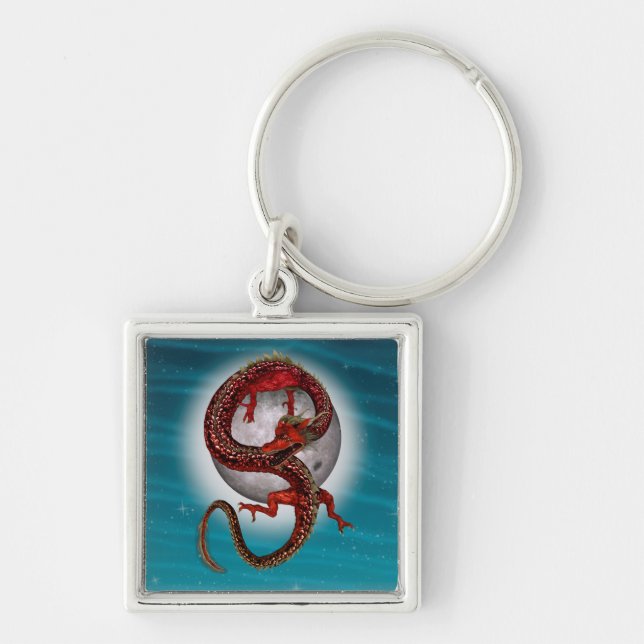 Red Eastern Dragon - Mythical Fantasy Creature Keychain (Front)