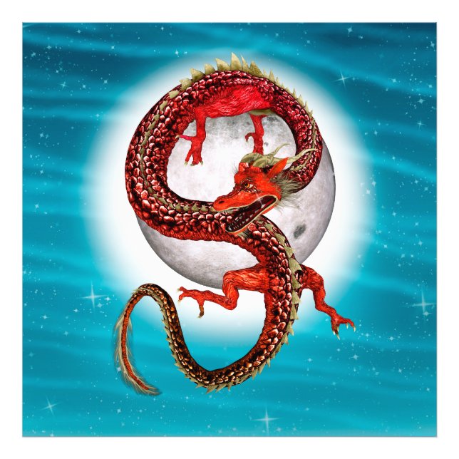 Red Eastern Dragon - Mythical Fantasy Creature Photo Print (Front)