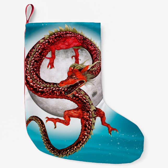 Red Eastern Dragon - Mythical Fantasy Creature Small Christmas Stocking (Front)