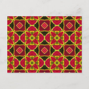 red eastern folklore fabric pattern postcard