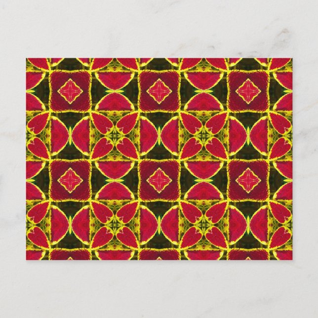 red eastern folklore fabric pattern postcard (Front)
