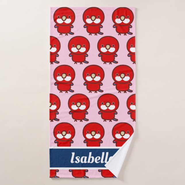 Red Eastern rosella Bath Towel (Bath Towel)