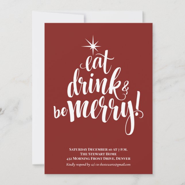 Red Eat Drink & Be Merry Christmas Party Invitation (Front)