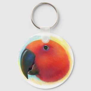Red eclectus parrot realistic painting keychain