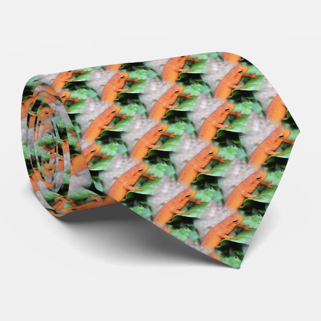 Red Eft Orange Salamander Nature Pattern Tie (Rolled)