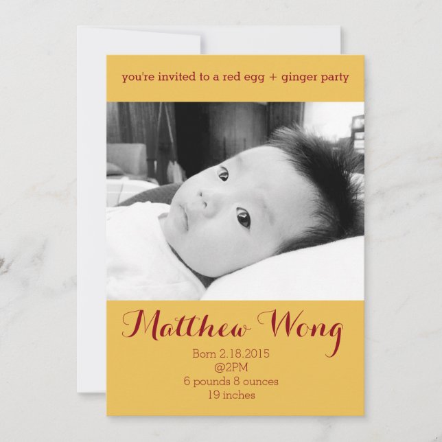 Red Egg and Ginger Party 100 days old Chinese Invitation (Front)