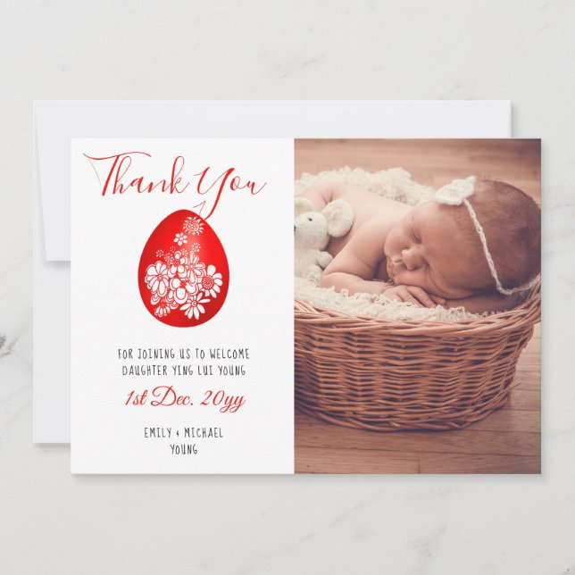 Red Egg and Ginger Party THANK YOU PHOTO Card (Front)