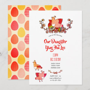 Red Egg Ginger Party Invites Watercolor Birds