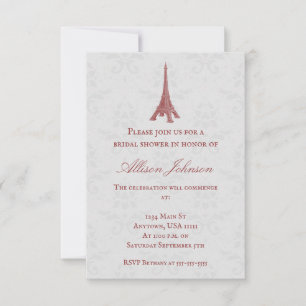 Red Eiffel Tower Damask Bridal Douche Invitation