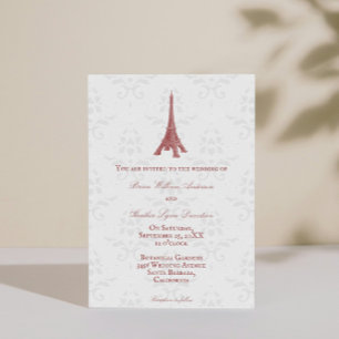 Red Eiffel Tower Damask Wedding Invitation