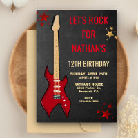 Red Electric Guitar Rockstar Birthday Party Invite