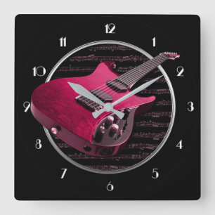 Red Electric Guitar Square Wall Clock