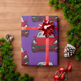 Red Electric Vehicle SUV Car Purple Background Wrapping Paper